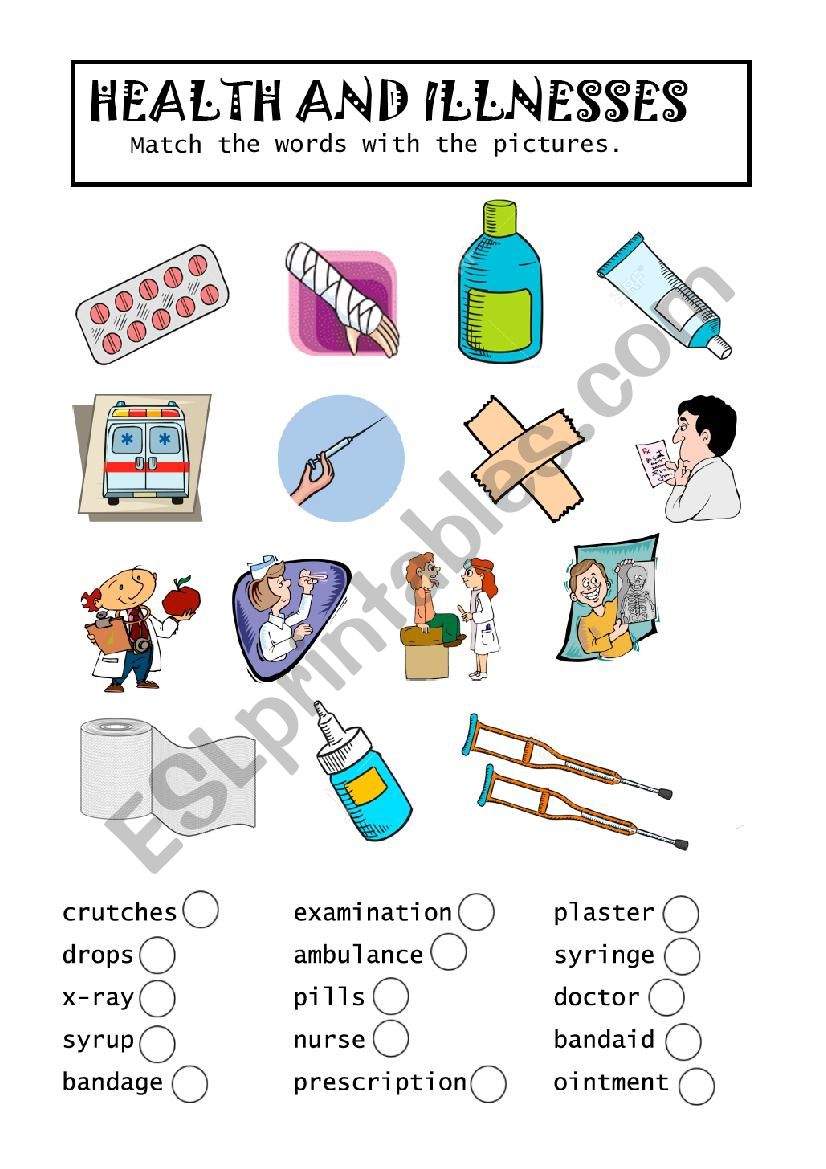 Illnesses and health worksheet