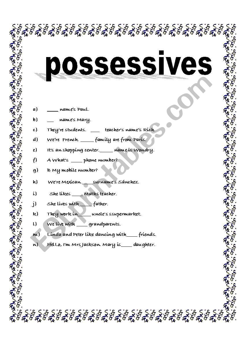 Possessive adjectives 2 worksheet
