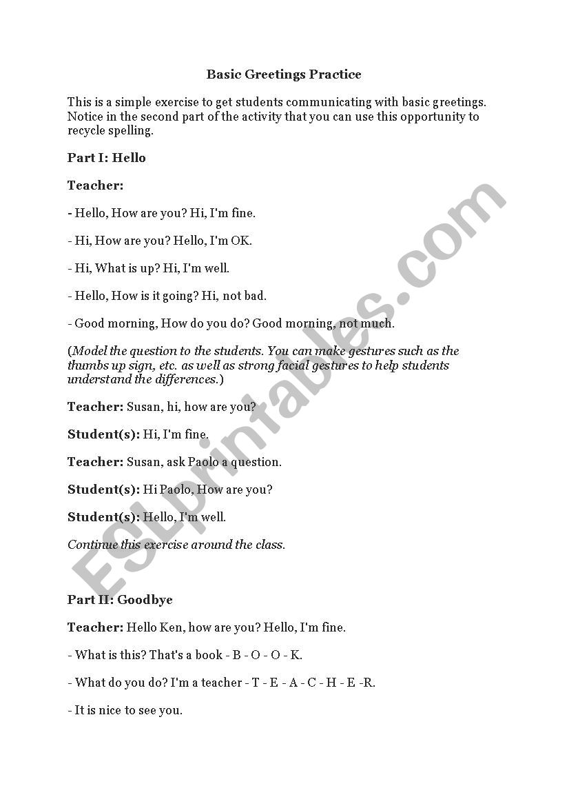 greetings practice worksheet