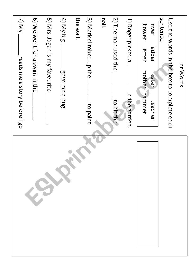 Revision worksheet for er words