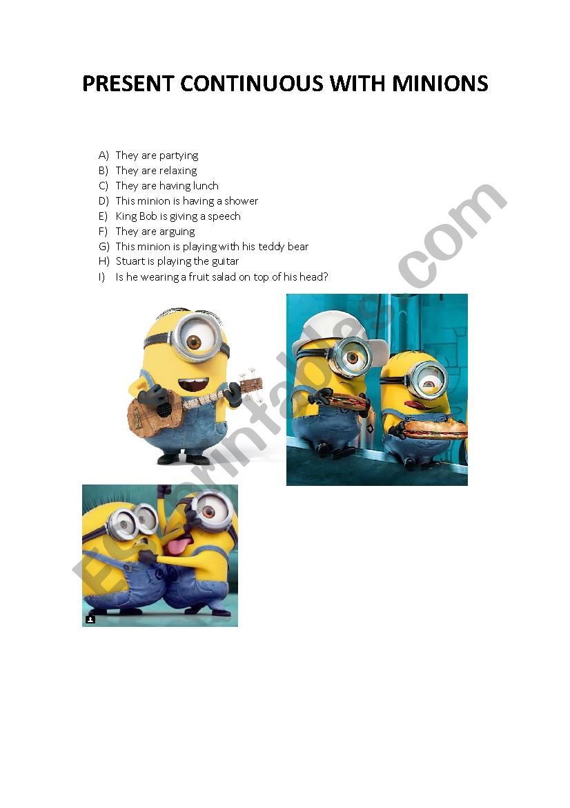 Matching exercise for present continuous- Minions