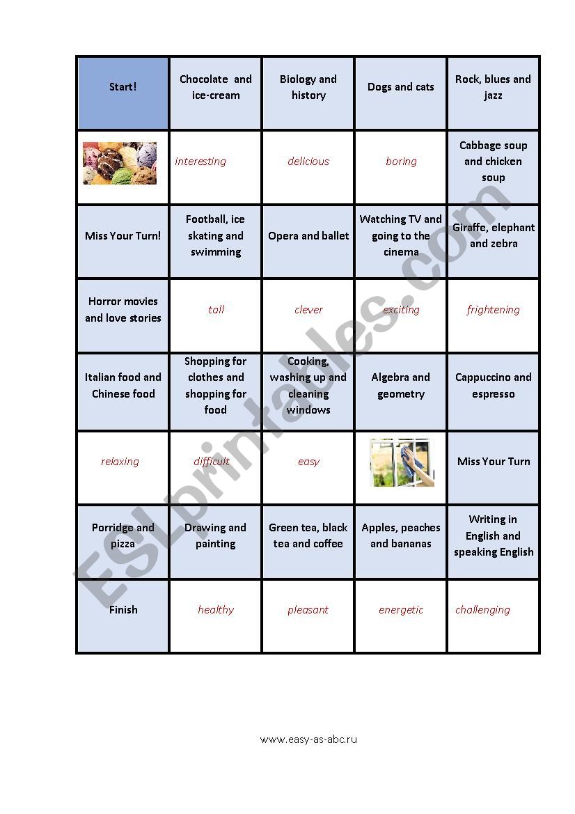 Comparatives and Superlatives Board Game