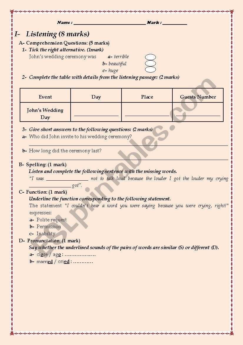 test intermediate level worksheet