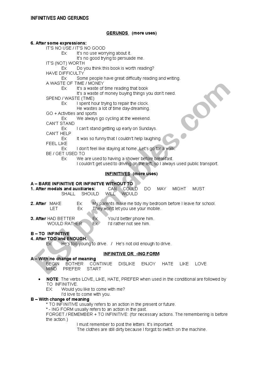 Gerunds and Infinitives II worksheet