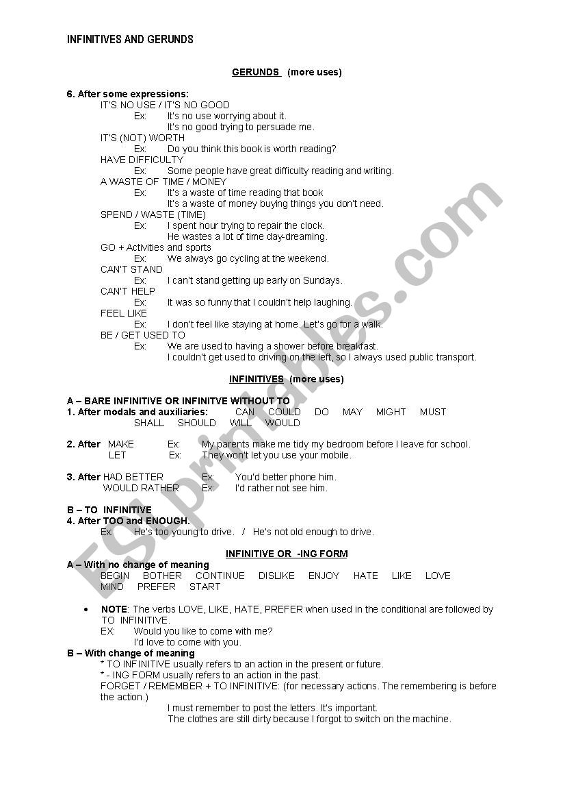 Gerunds and Infinitives II worksheet