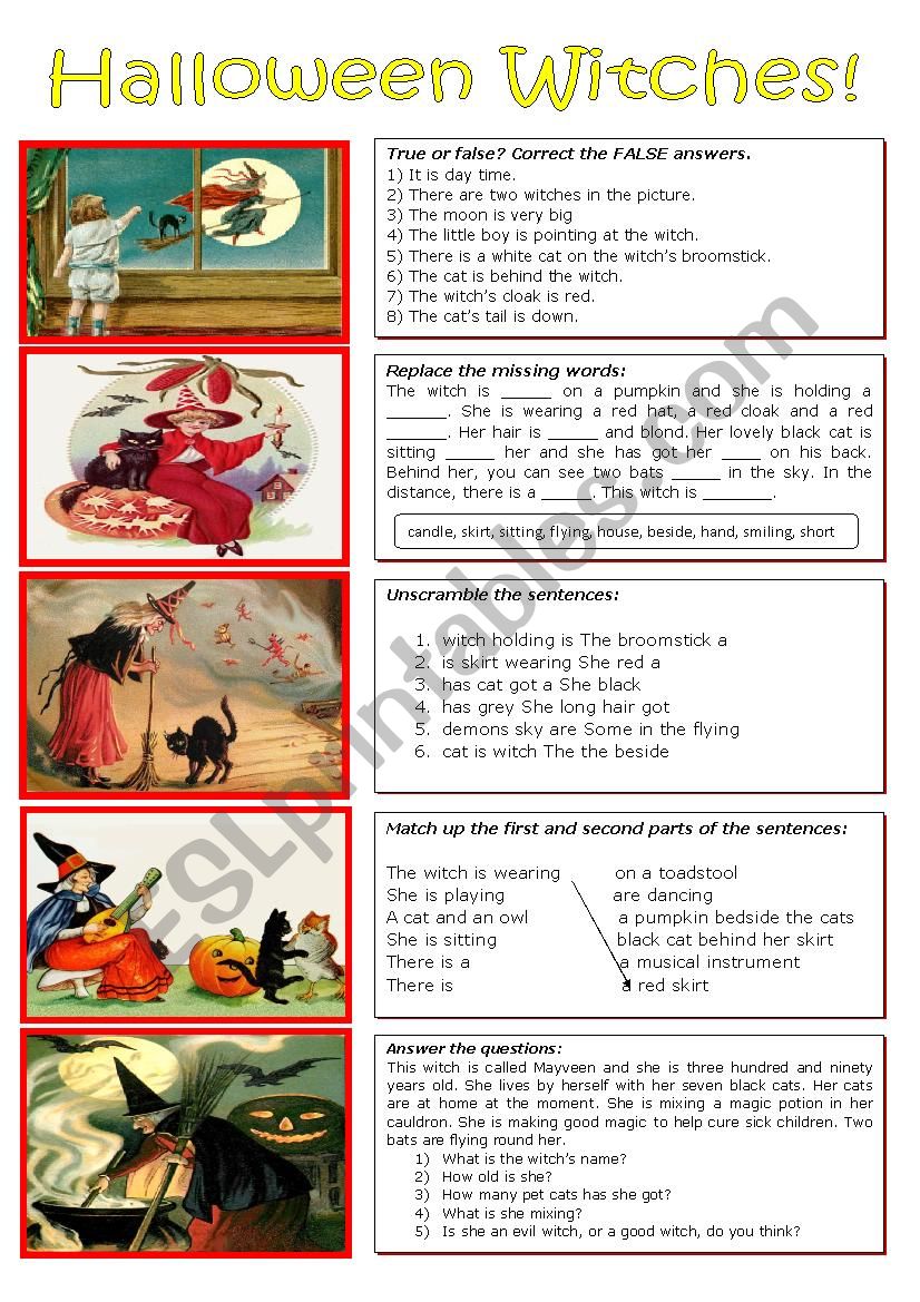 Five Witches for Halloween worksheet