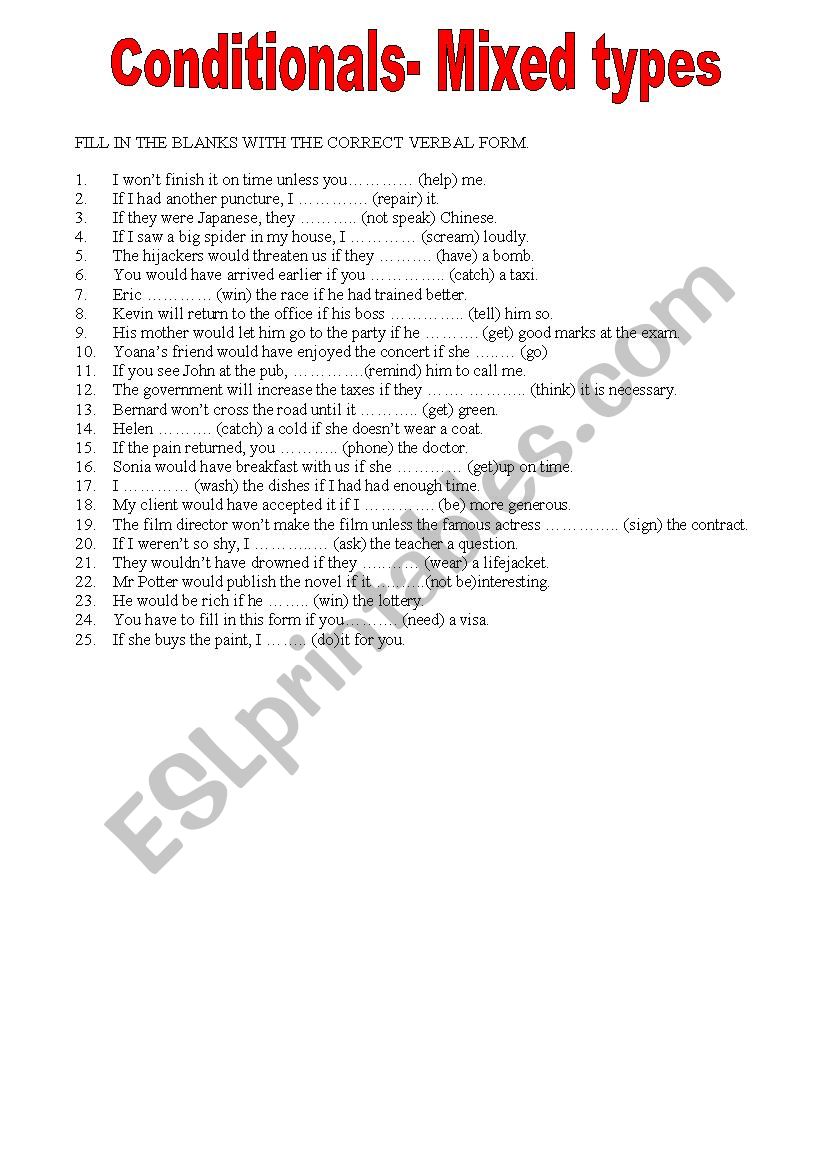 CONDITIONAL MIXED worksheet