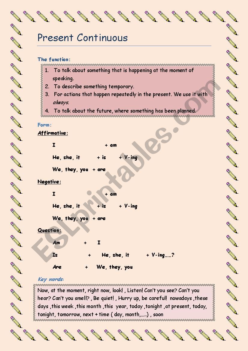 present prograssive worksheet