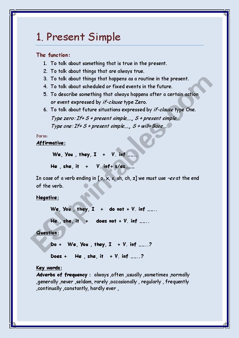 present simple  worksheet