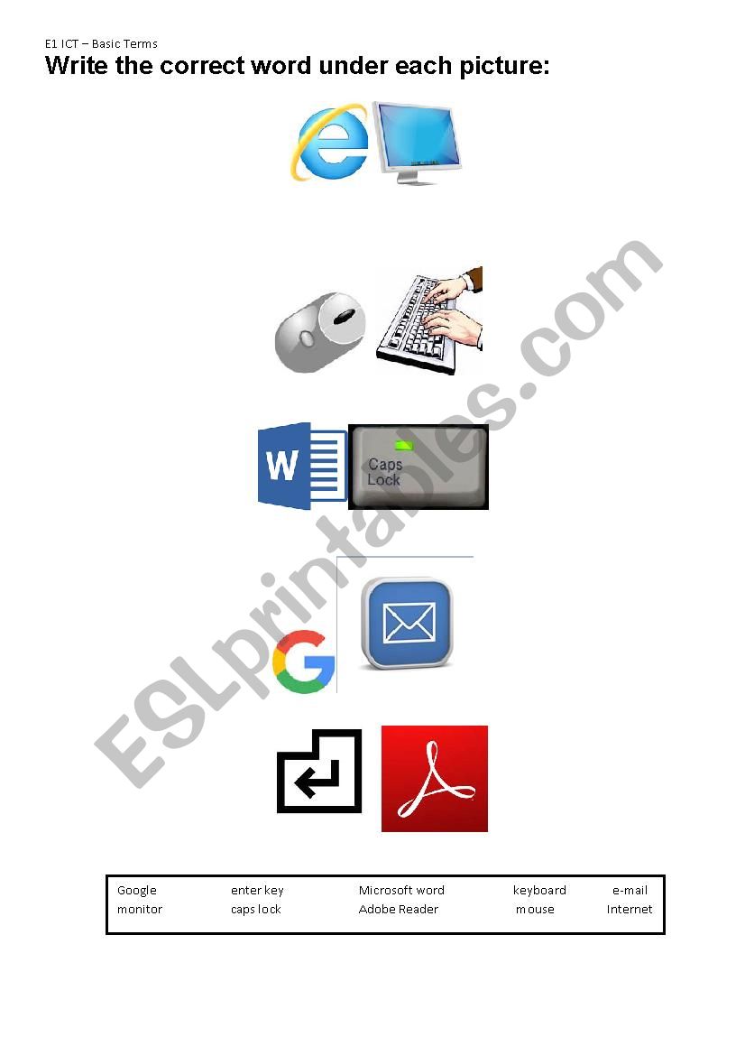 ICT Basic Terms worksheet