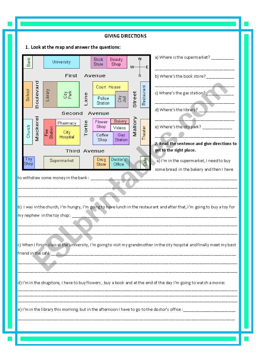 Giving direction worksheet worksheet