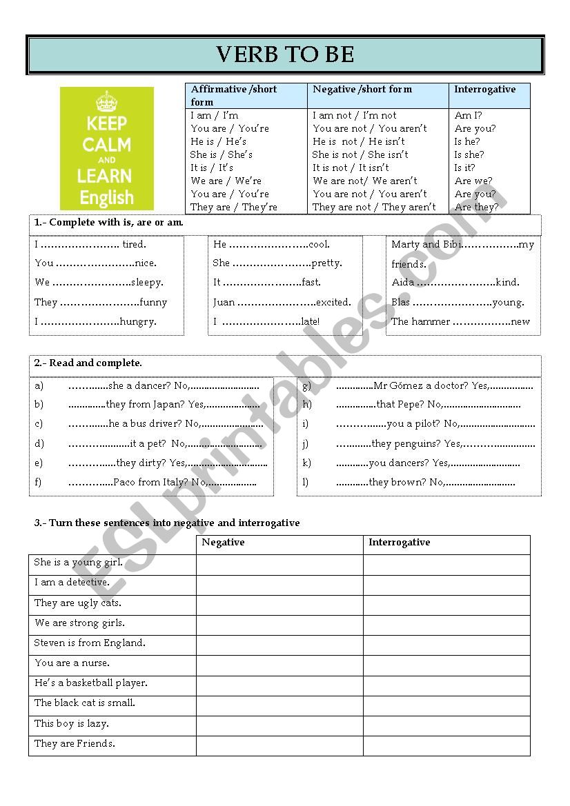 To be exercises worksheet