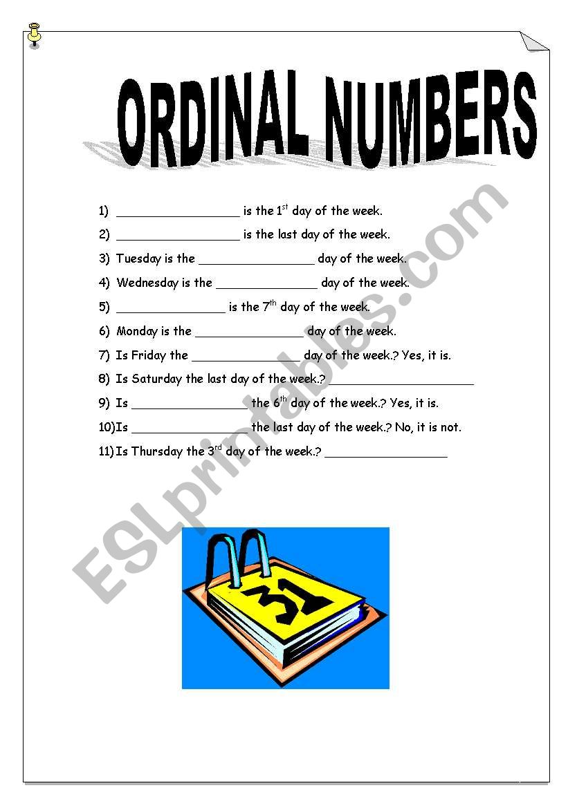 Days of the week and Ordinal Numbers 