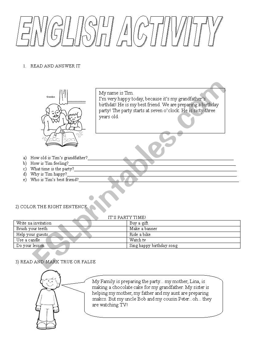 activity worksheet