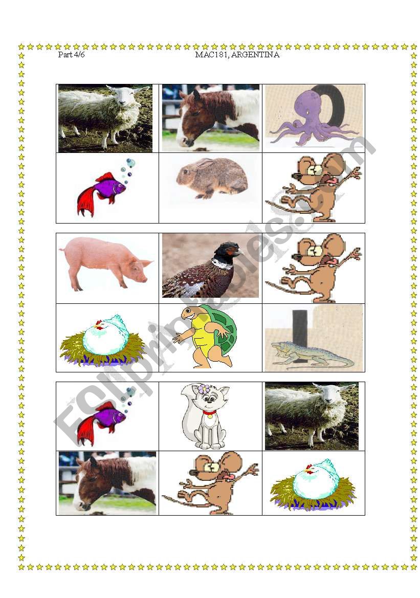 Animal Bingo -18 different cards!!! 02/08/08 card 4/6