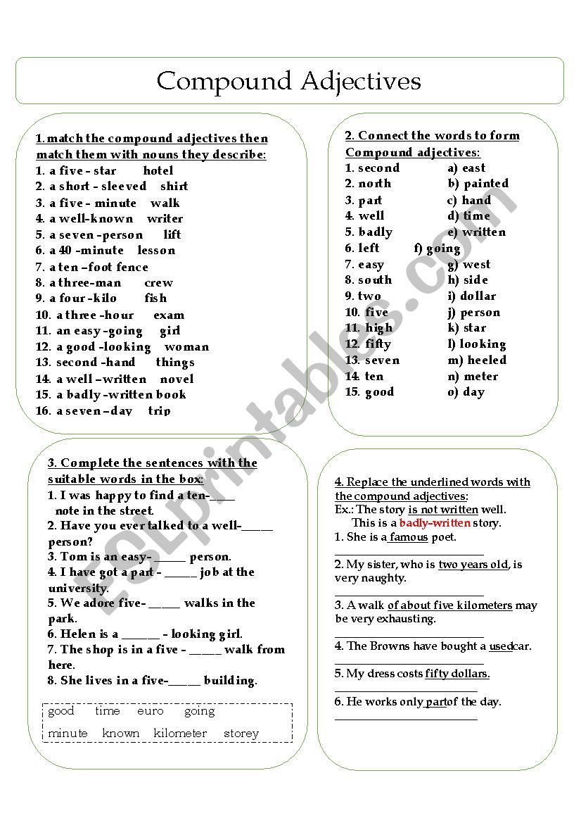 compound adjectives worksheet