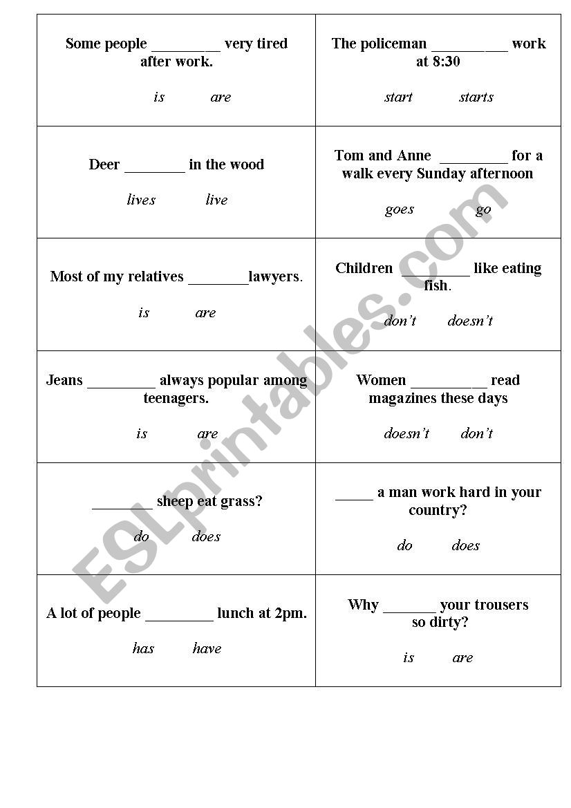 Warm-up activity (plurals) worksheet