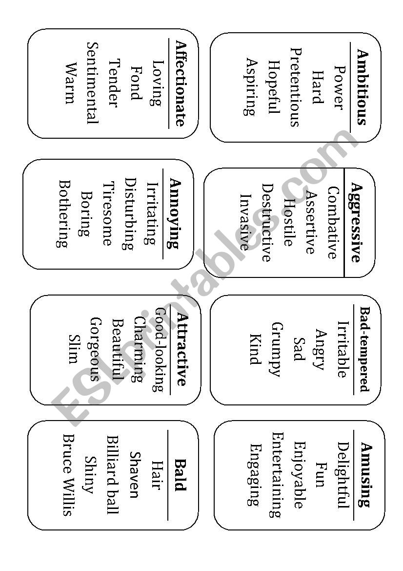 Game Adjectives Taboo worksheet