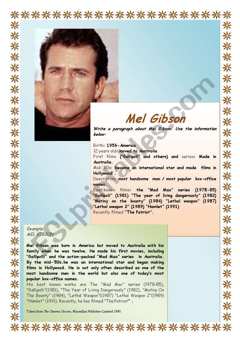 Write a biography Mel Gibson 1/4