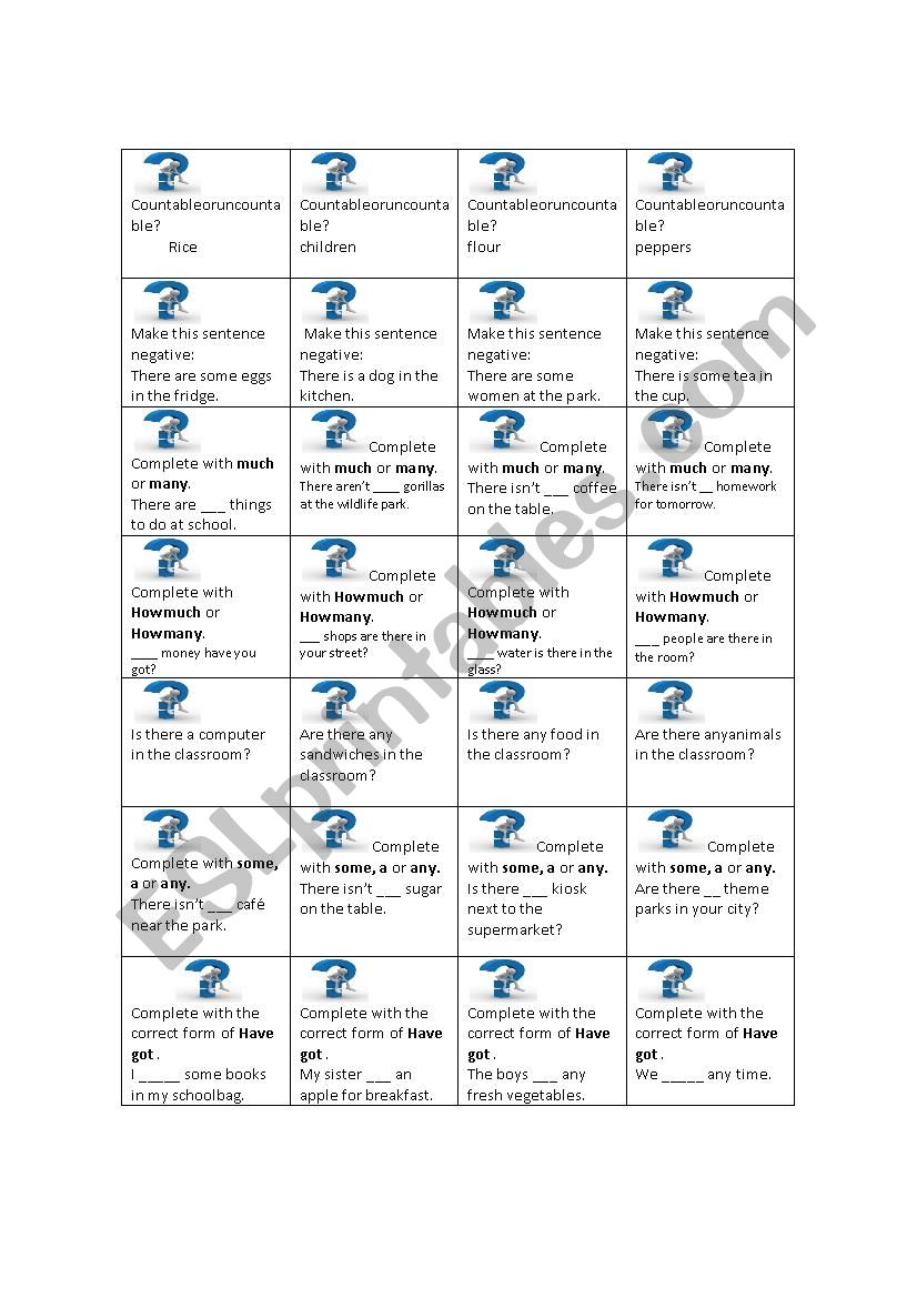 GAME: COUNTABLE/UNCOUNTABLE NOUNS