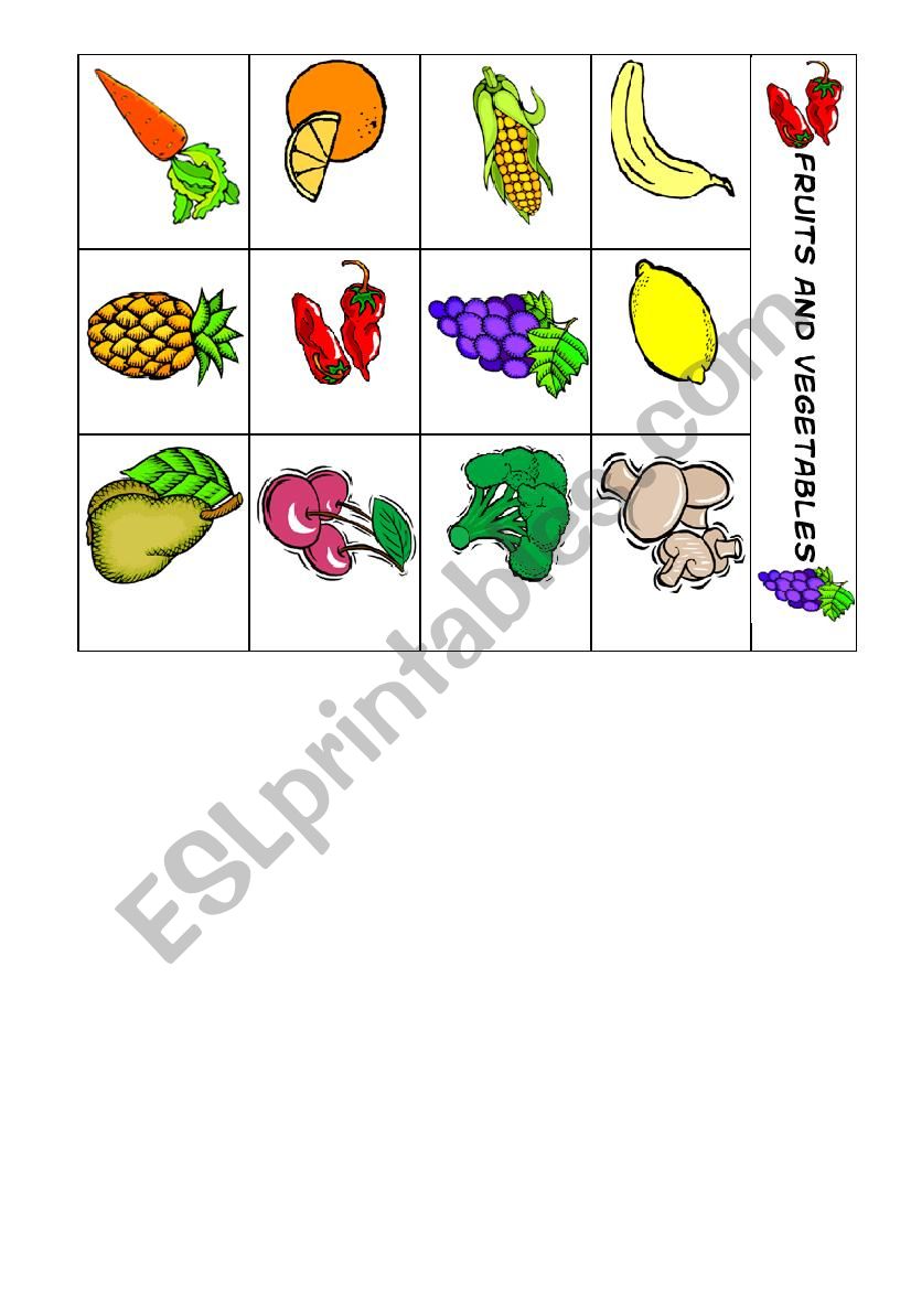 BINGO FRUIT AND VEGETABLE worksheet