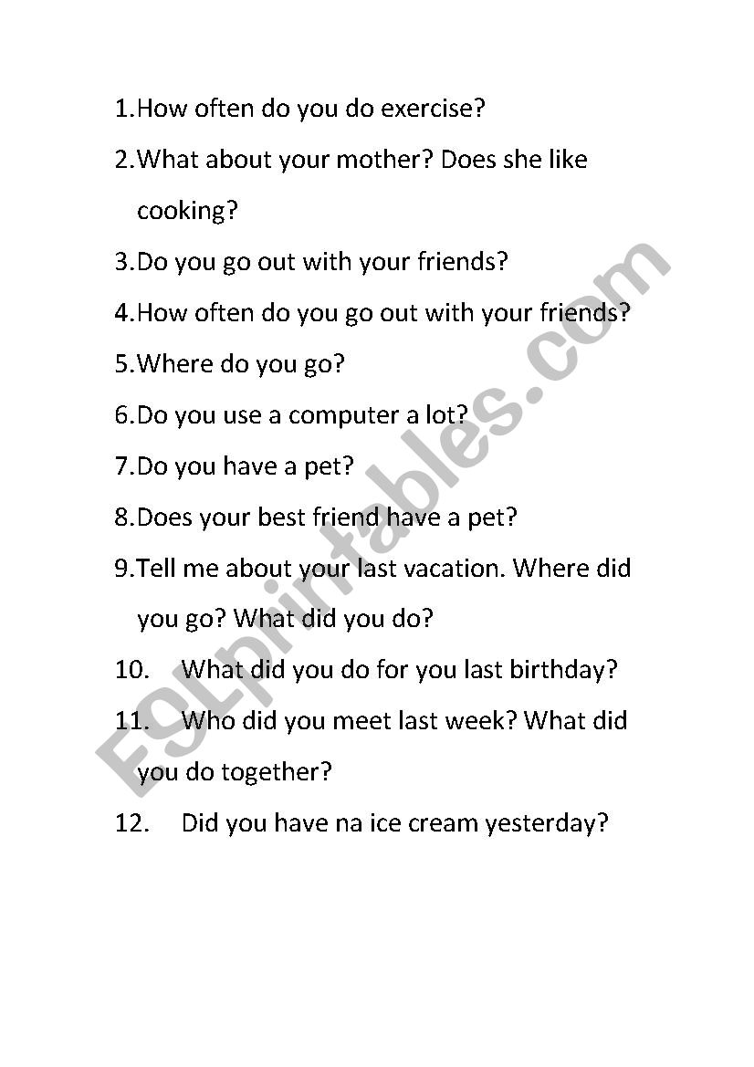 everyday questions present simple and simple past