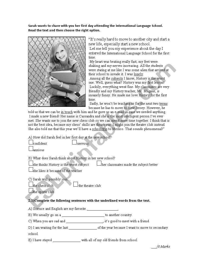 Reading comprehension worksheet