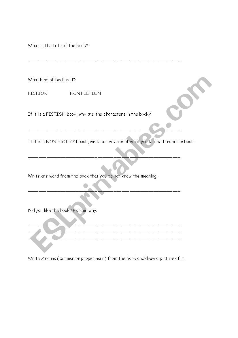 Book reading report worksheet