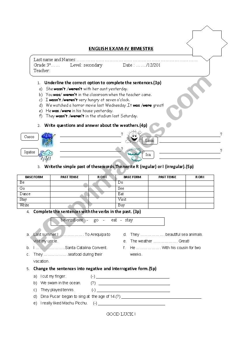 english test worksheet