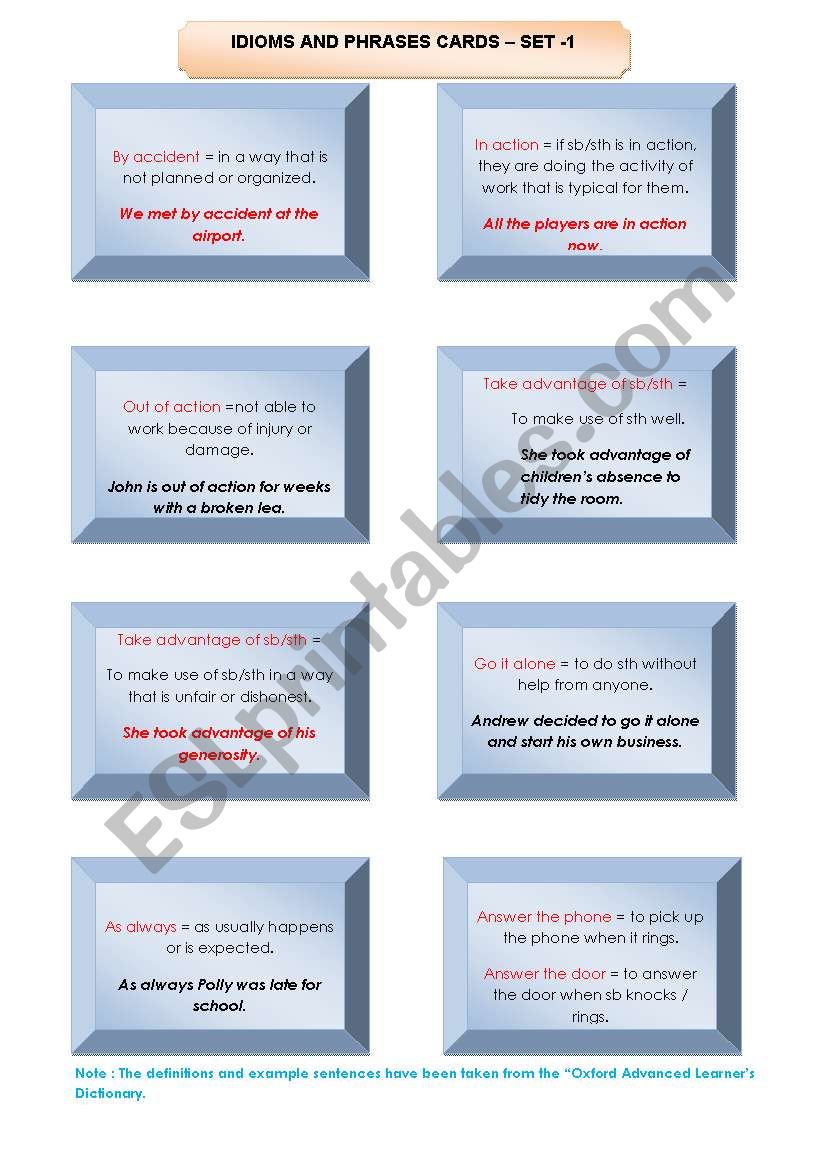 IDIOM CARDS  worksheet