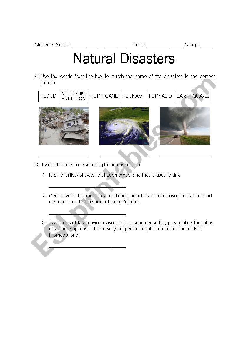 NATURAL DISASTERS worksheet