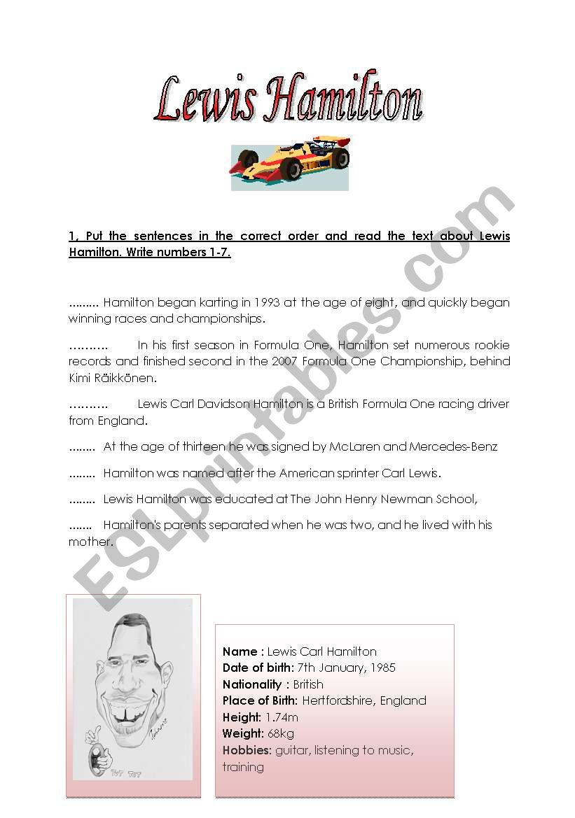 Lewis Hamilton - 2 pages worksheet