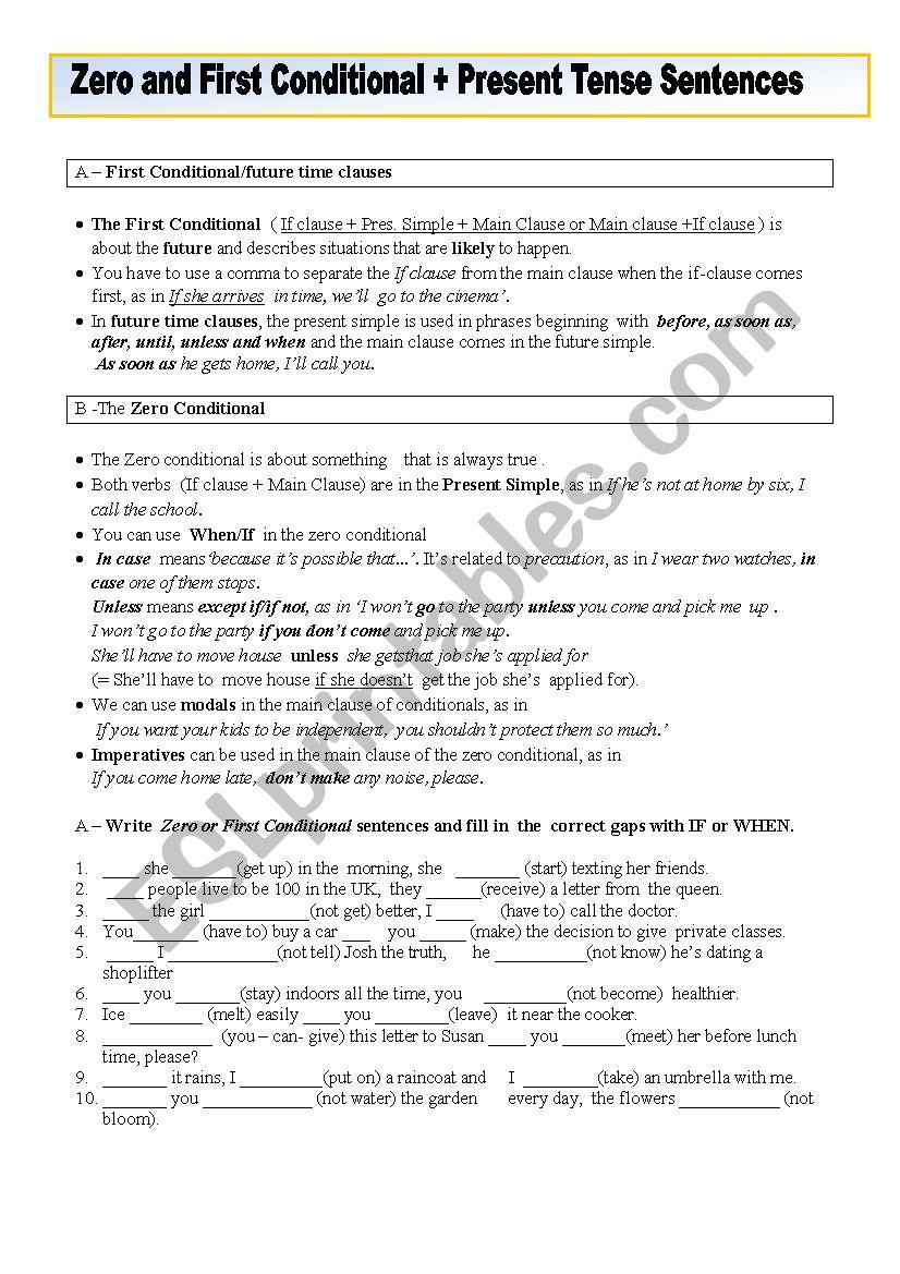 Zero and First Conditional + Present Tense Sentences