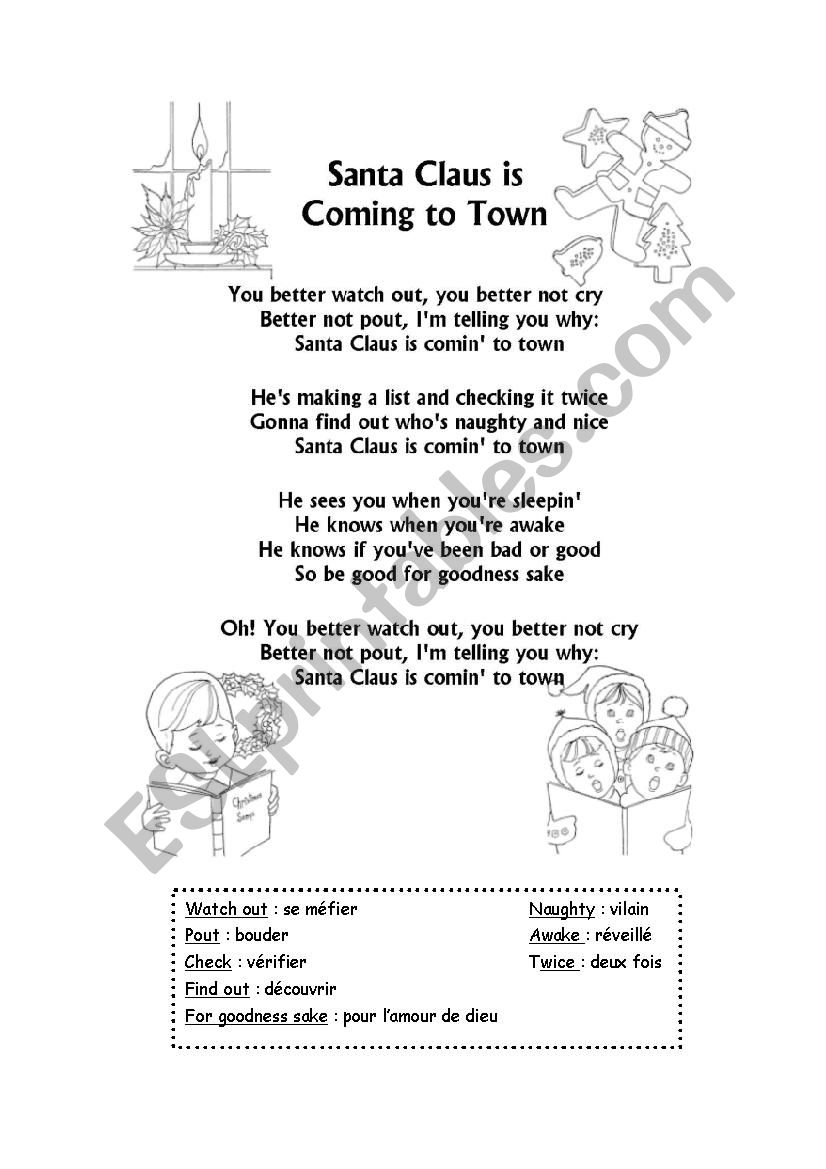 santa lyrics worksheet