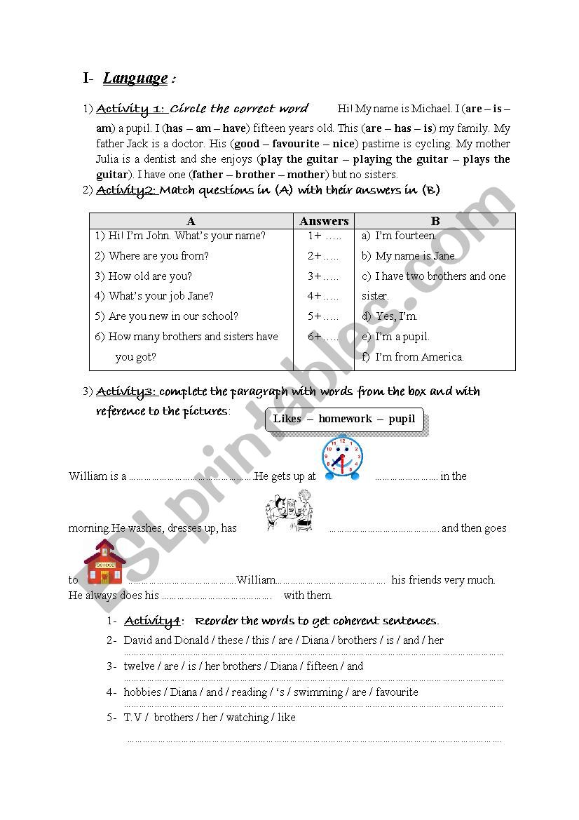 language worksheet