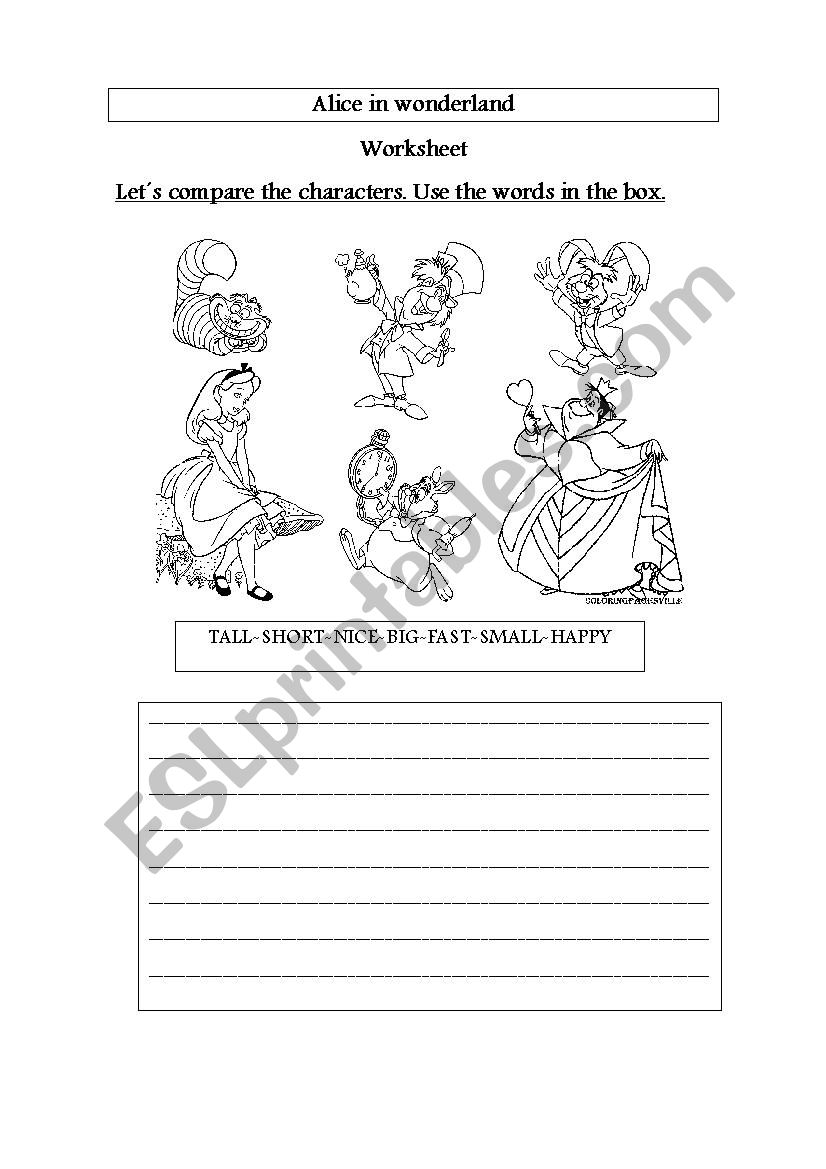 Alice in wonderland worksheet