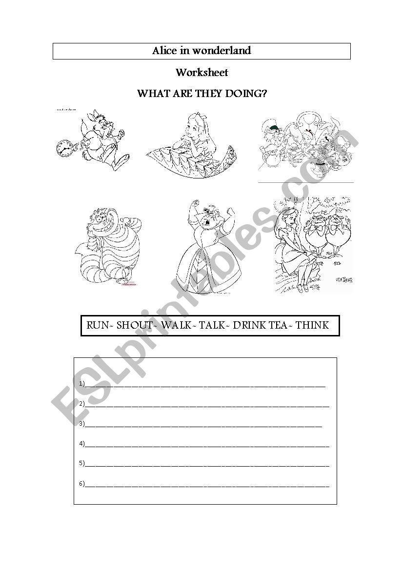 Alice in wonderland worksheet