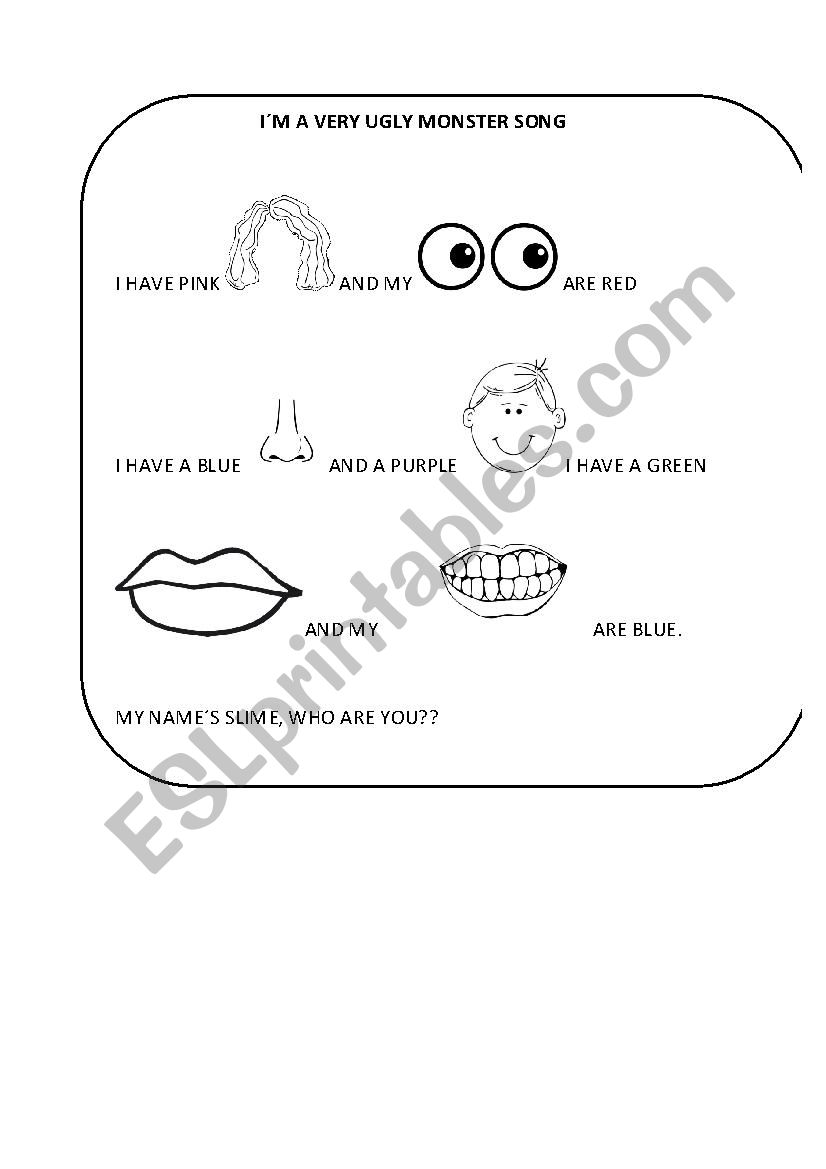 The very ugly monster song worksheet