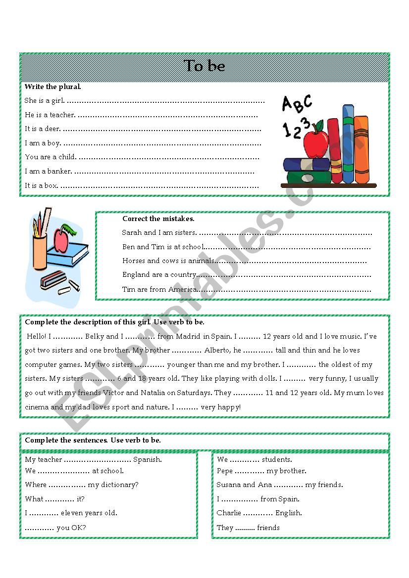 To be exercises worksheet