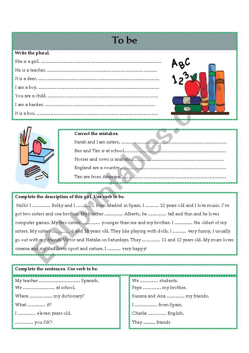 To be exercises worksheet
