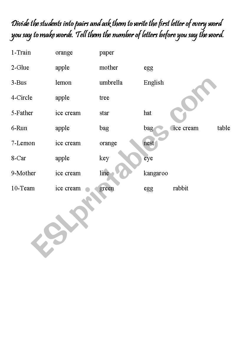 word game worksheet