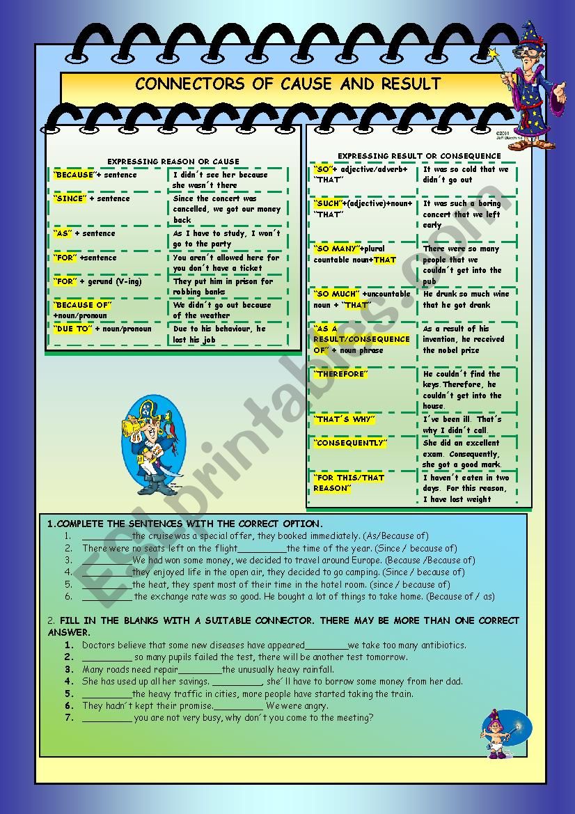 cause and result connectors worksheet