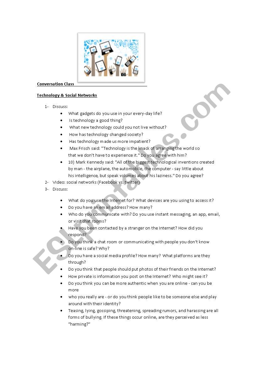 social networks worksheet