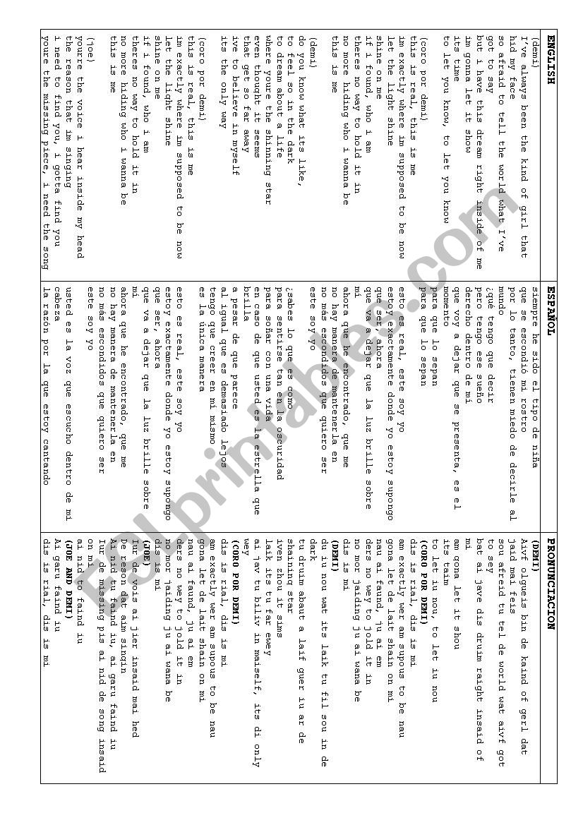 cancion THIS IS ME worksheet