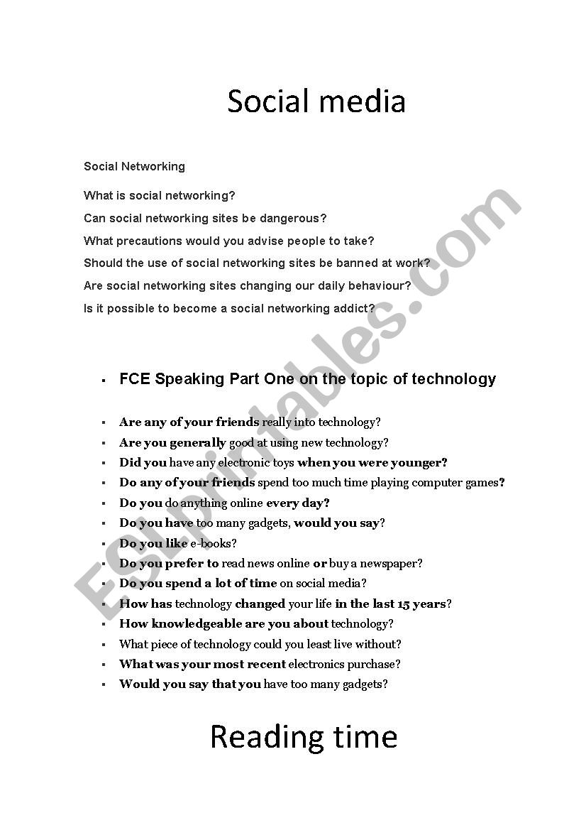 social networks worksheet