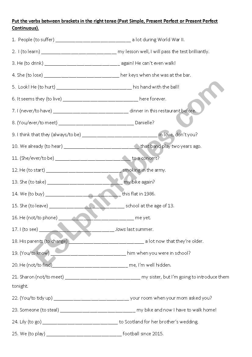 Past Simple, Present Perfect or Present Perfect Continuous?