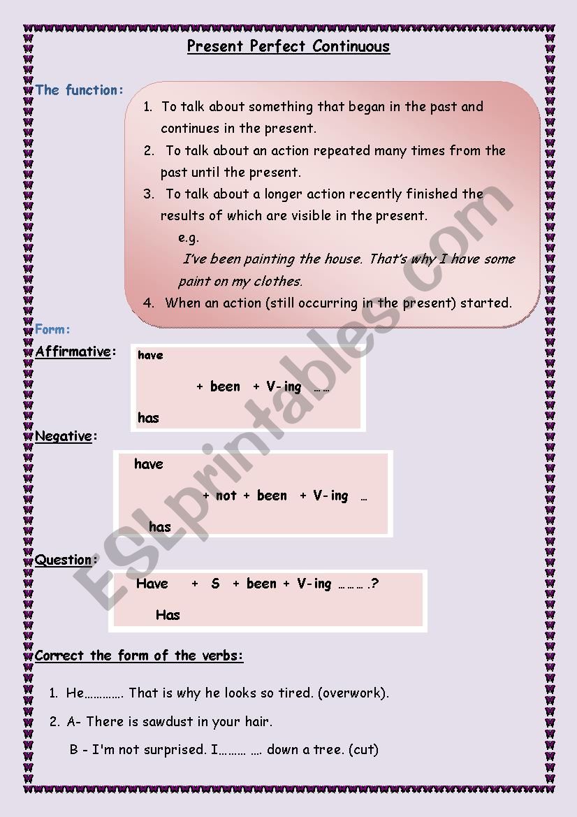 Present Perfect Continuous worksheet