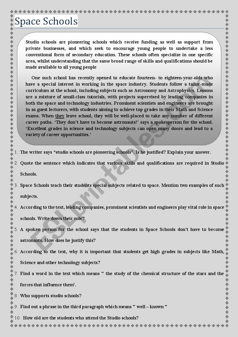 space school worksheet