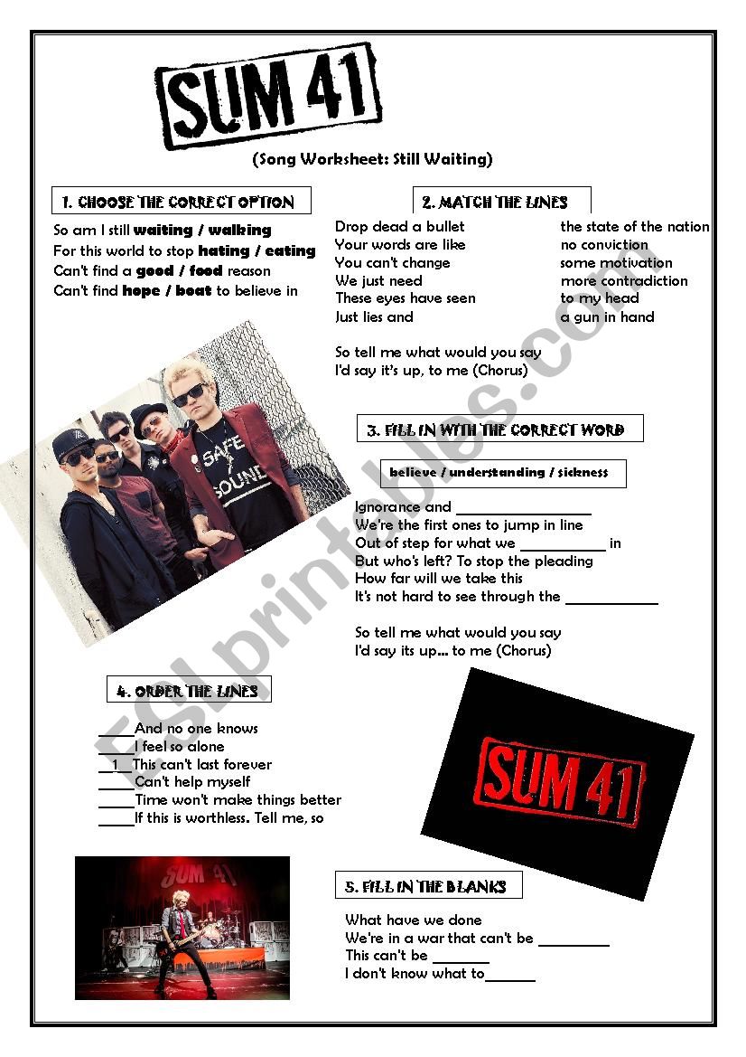 Sum41 Still Waiting worksheet