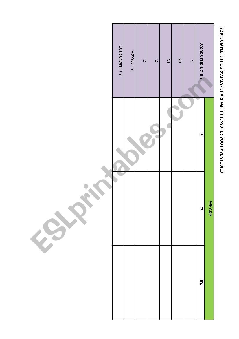 Grammar Chart Plural Nouns worksheet